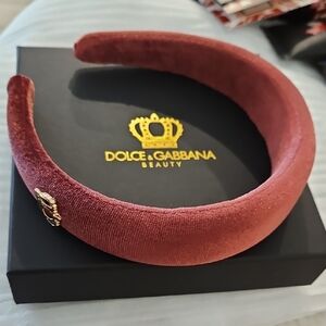 Dolce&Gabbana Velvet Rose Mauve Head Band With Gold toned Metal Crown accessory